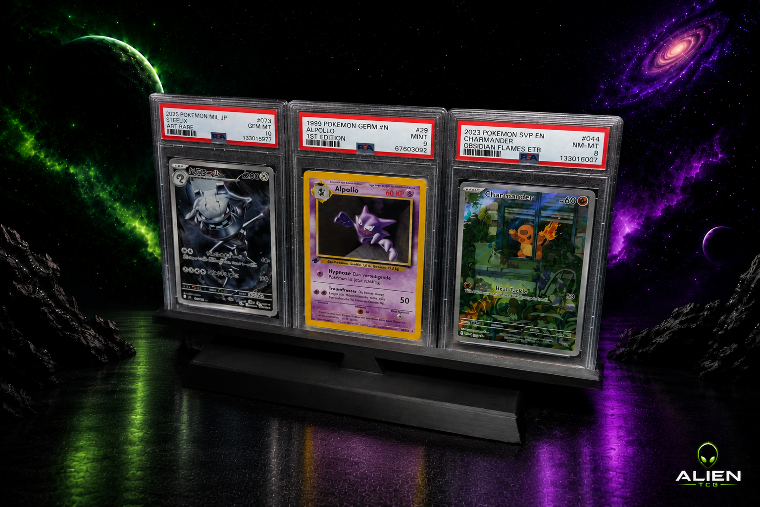 Minimaler dreifacher Pokémon PSA Slab Moderner Display-Ständer