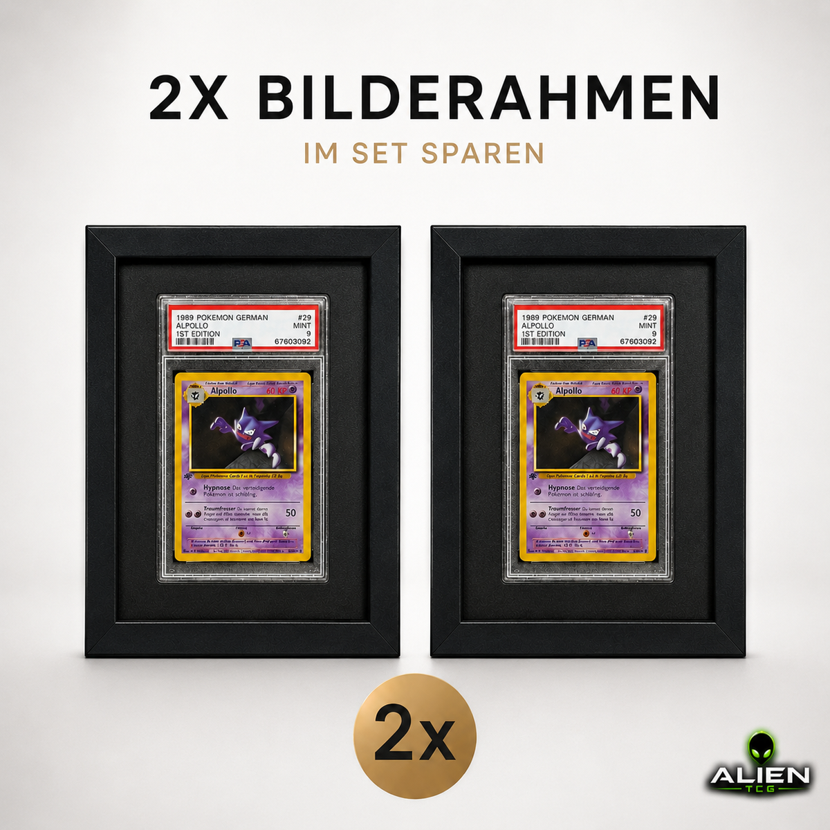 2x Echtglas Bilderrahmen für PSA Grading Slab Sammelkarte Pokémon Vitrine Karten