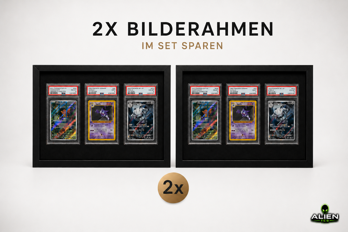 2x Echtglas Bilderrahmen für PSA Grading Slab Sammelkarte Pokémon TCG 23x32 Wand