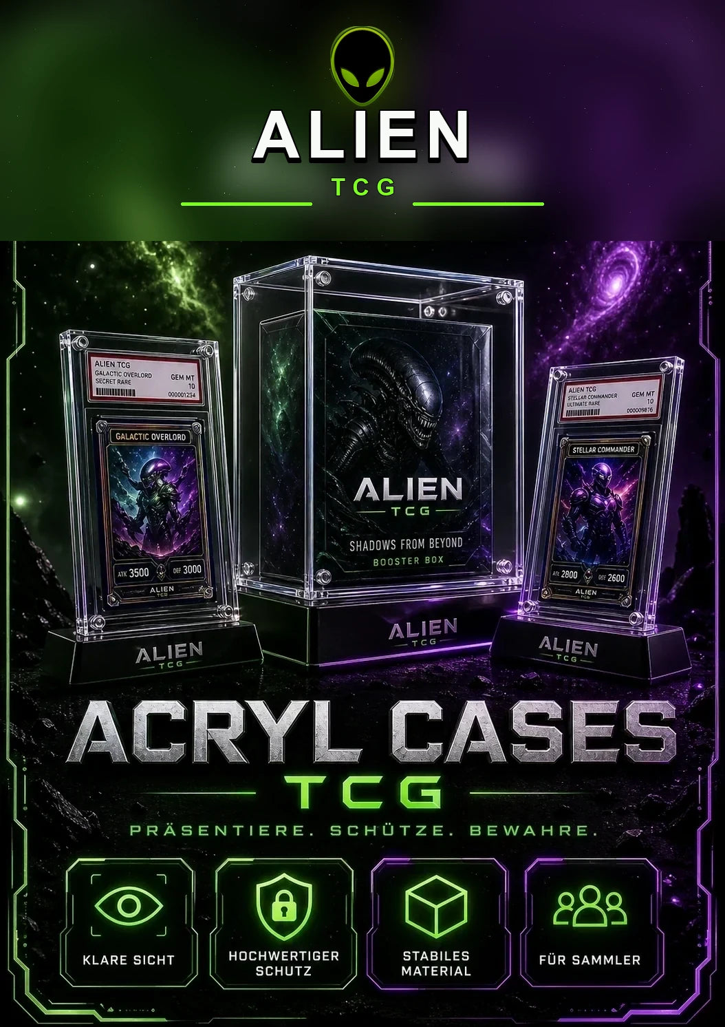 Acryl Cases für TCG Zubehör, Sammelkarten und Graded Cards von Alien TCG