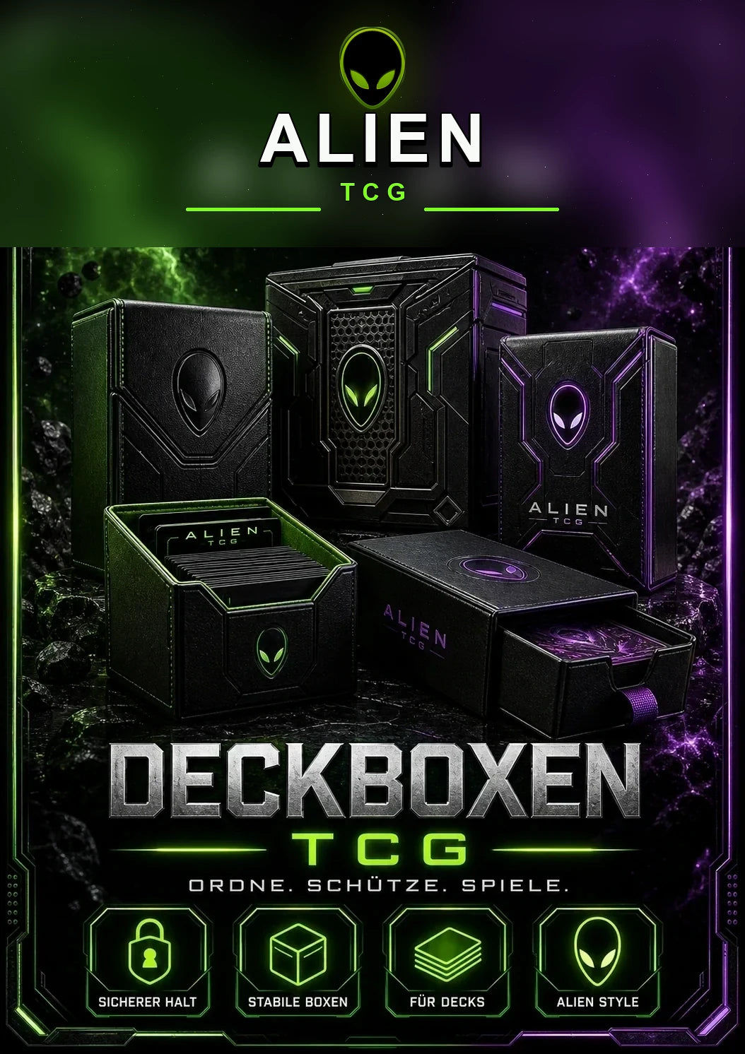 Deckboxen für TCG Zubehör, Sammelkarten und Graded Cards von Alien TCG
