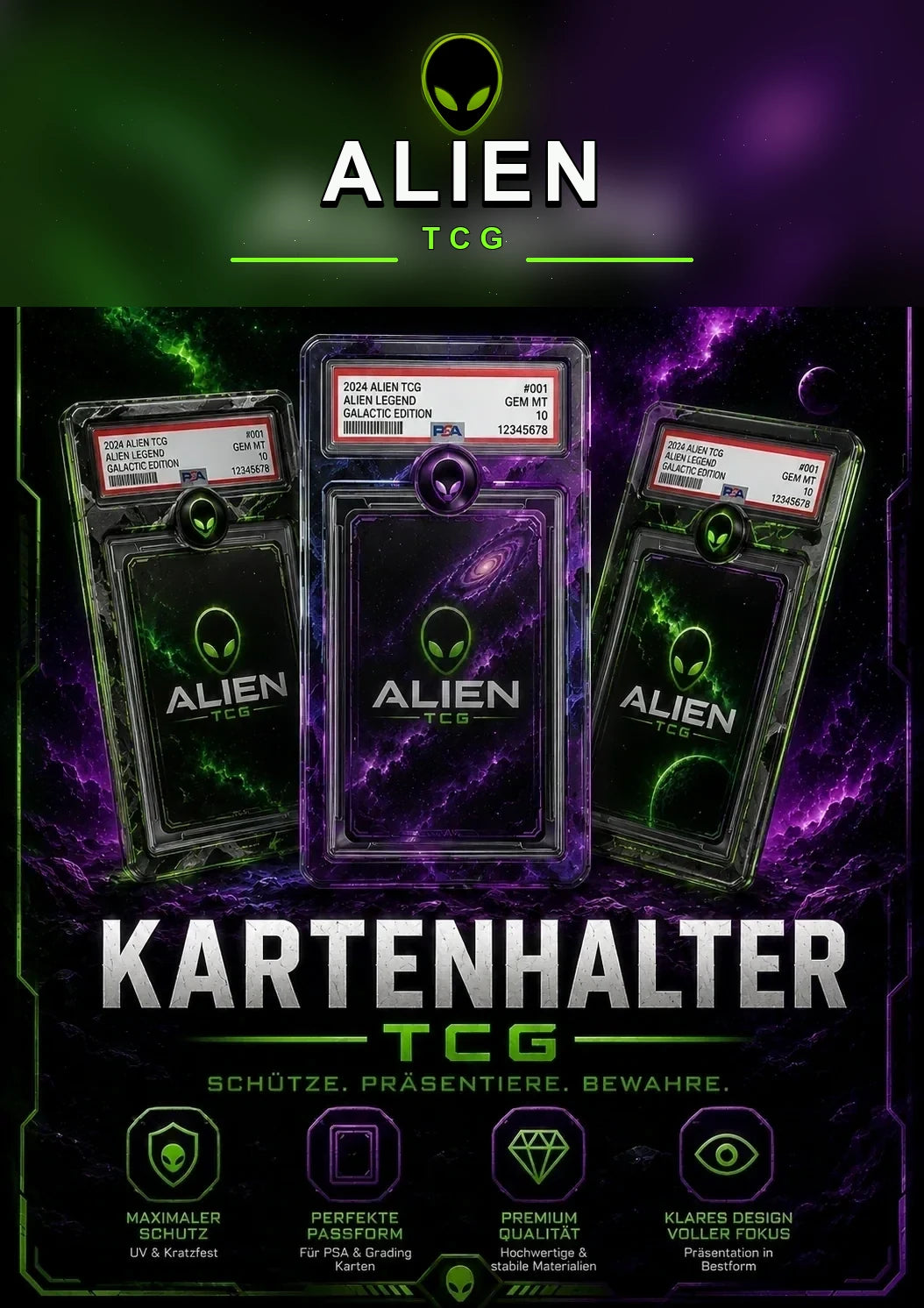 Kartenhalter für TCG Zubehör, Sammelkarten und Graded Cards von Alien TCG